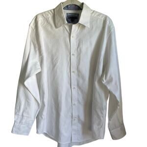 Johnston & Murphy Button Up Shirt Tailored Fit Sz L White Tonal Paisley Cotton
